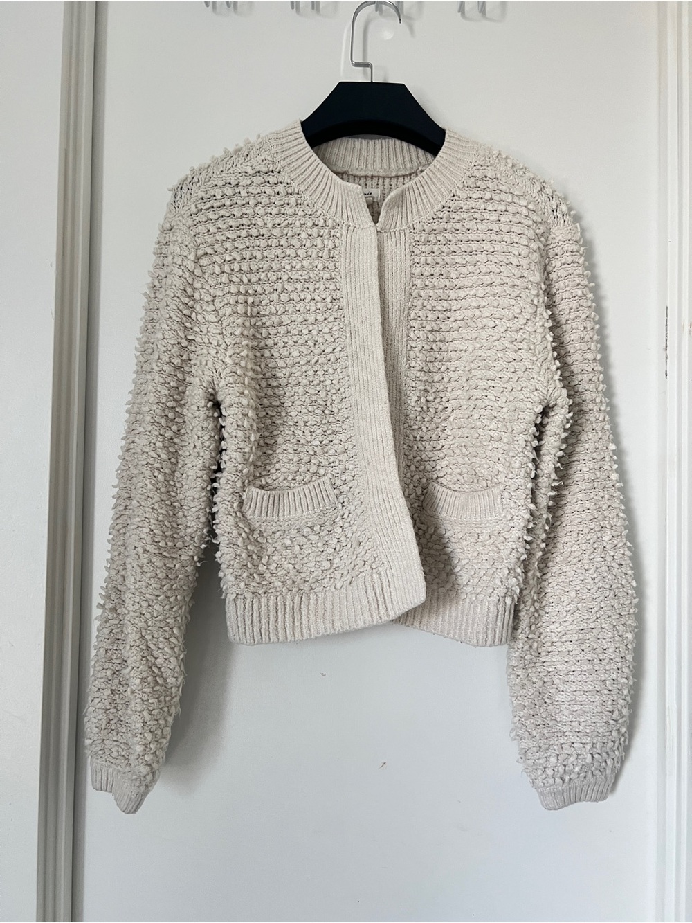 aerie Cream Textured Teddy Open-Front Jacket